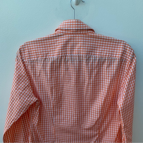 Moloh Ladies Size 2 Gingham Cotton Button Down Shirt Orange White Velvet Trim - Picture 6 of 8